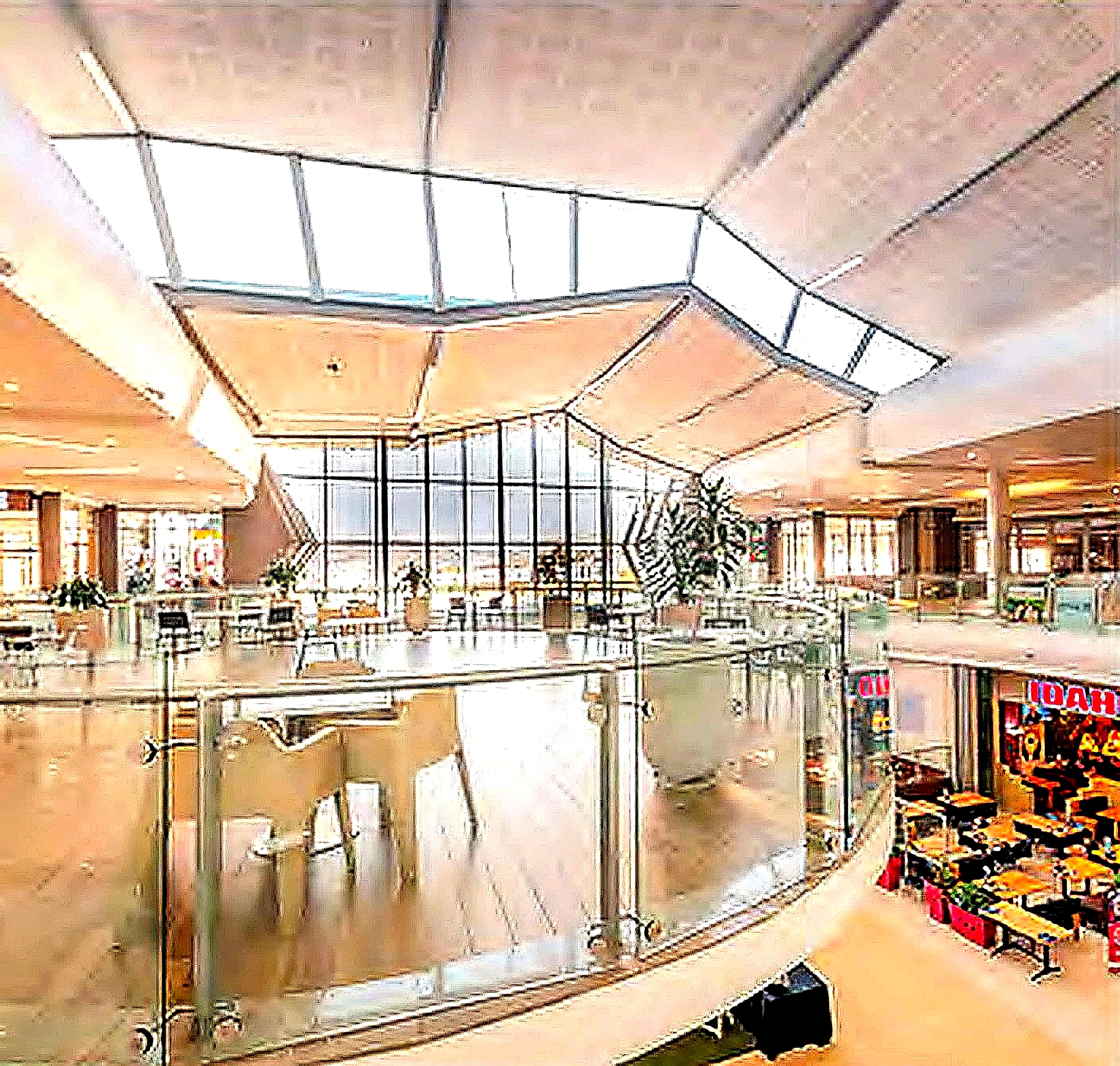 The atrium of Cradlestone Mall with its mezzanine level and seating areas